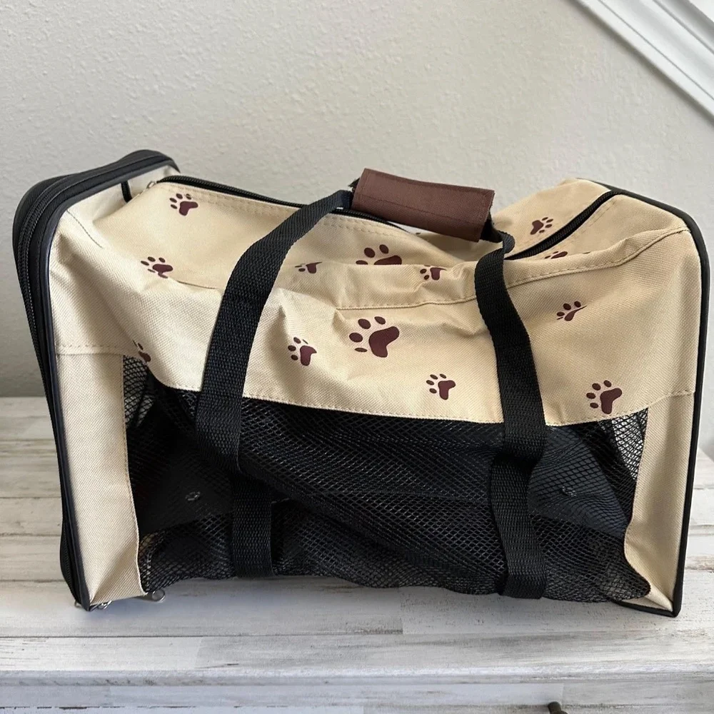 Dog & Cat Traveling Carrier with Wheels Paw Print Pet Travel Bag